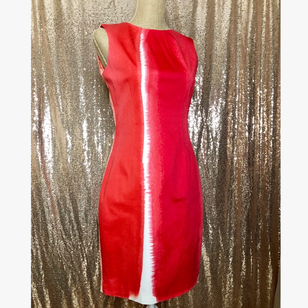 Tahari Sleeveless Peach Pink Tie Dye Sheath Dress Size 6 - Picture 3 of 14